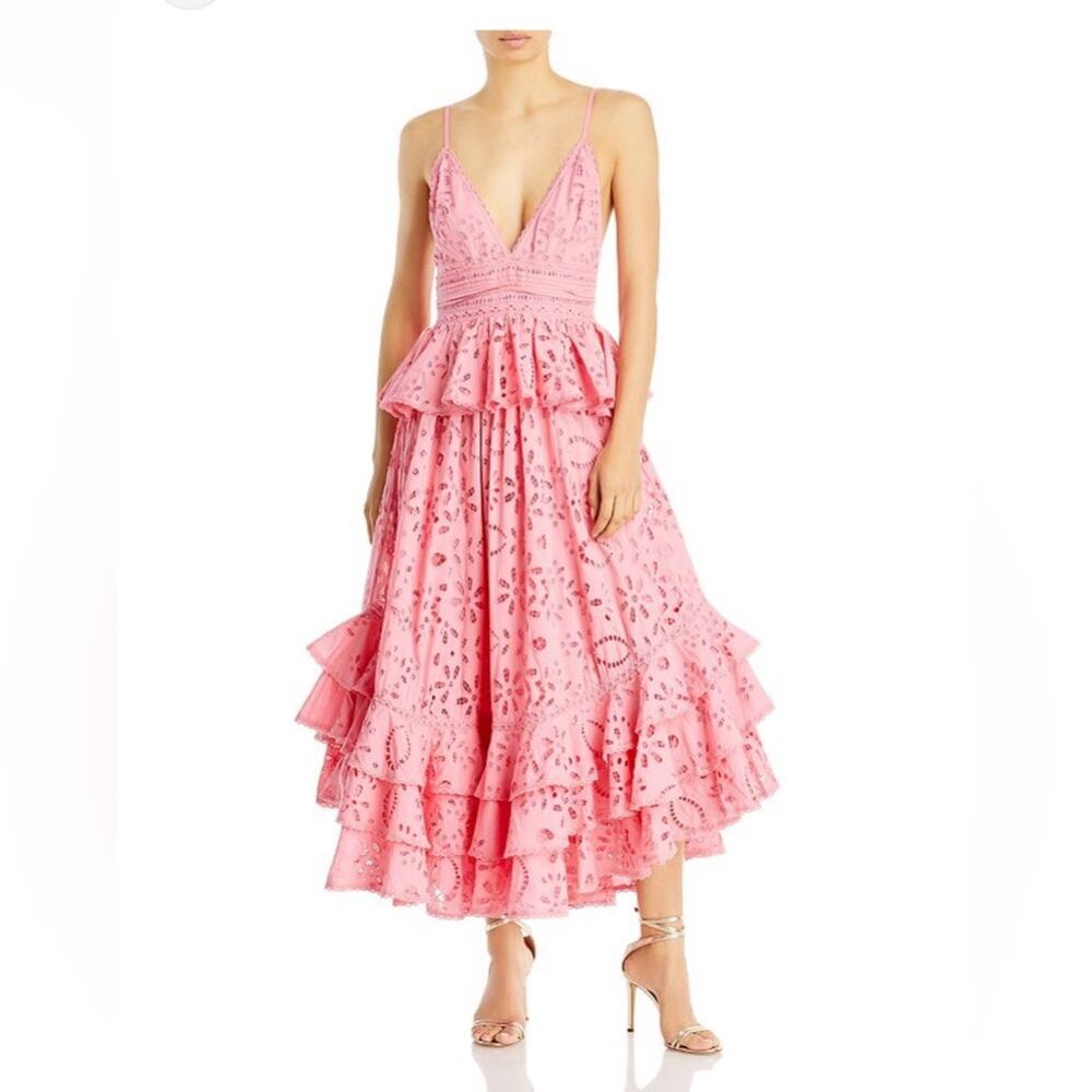Rococo Sand Pink Eyelet Tiered Maxi Dress Small / 4 US